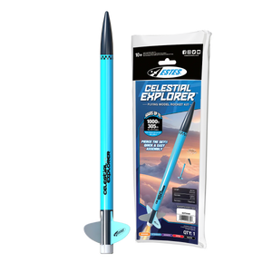 Estes Celestial Explorer model rocket kit with rocket and packaging on a white background