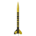 A yellow and black rocket model with 'REBEL' printed vertically on the body, shown upright against a plain white background.