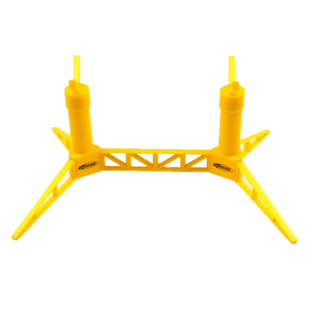 Yellow plastic stand on a white background