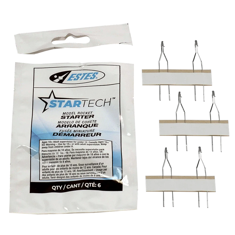 Estes StarTech model rocket starter with packaging on a white background