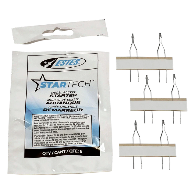 Estes StarTech model rocket starter with packaging on a white background