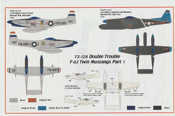 SFA72128 1/72 Scale Starfighter Double Trouble F-82 Twin Mustangs Decal Sheet.