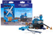 Toy airport terminal set with planes and accessories in front of its packaging