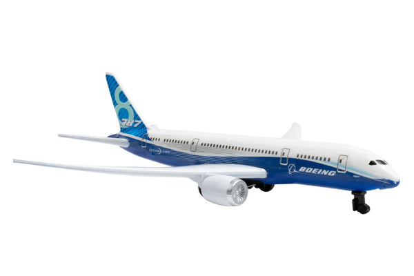 Model airplane with Boeing logo on a white background