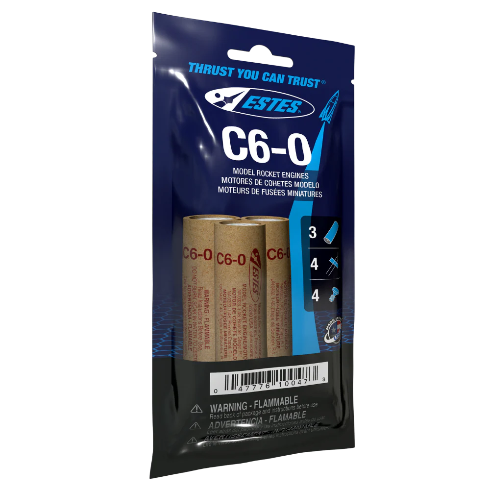 Estes C6-O model rocket engines packaging on a white background