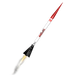 Estes Model rocket with a red nose cone on a white background