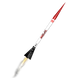 Estes Model rocket with a red nose cone on a white background