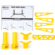 Yellow model rocket cradle parts and instructions on a white background