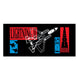 A rectangular black graphic print featuring a white outline of an F-35 fighter jet, red blocks with black text reading 'LIGHTNING' and 'F-35', and a blue block with black silhouettes, shown on a white background.