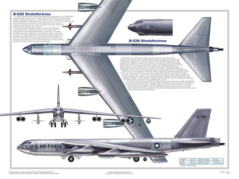 B-52 Stratofortress 3-View Drawing Educational Poster 24x18 inches.