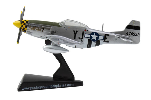 P-51 Mustang Model airplane on a stand with visible branding