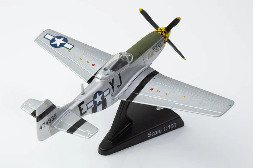 P-51 Model airplane on a stand with a white background