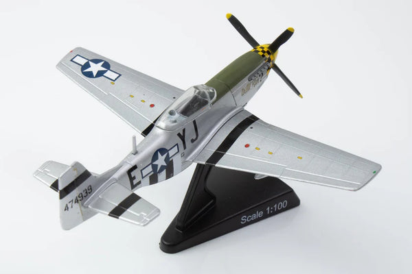 P-51 Model airplane on a stand with a white background