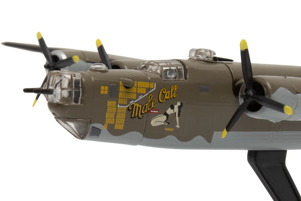 Model of a World War II bomber airplane with 'Male Call' branding on a white background