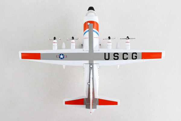 Model airplane with USCG markings on a white background