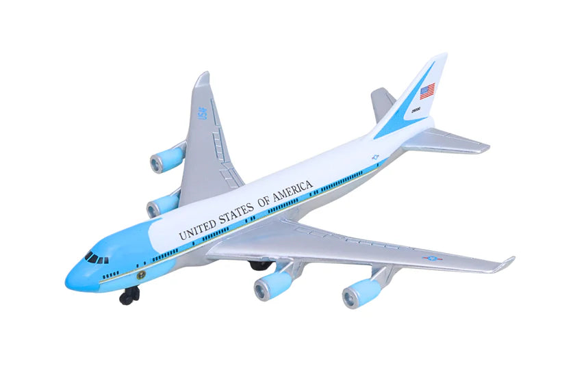 Model of a United States Air Force One airplane on a white background
