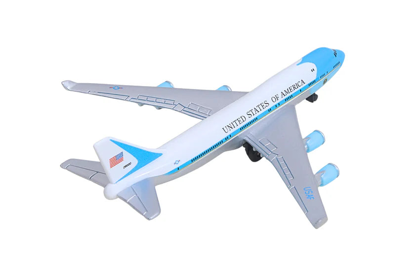 Model airplane with 'United States of America' text on a white background