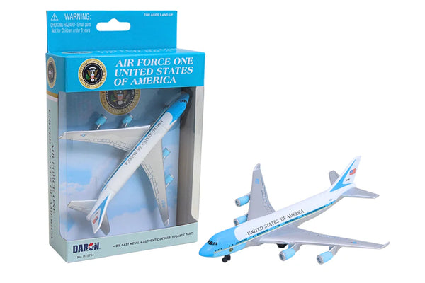 Model airplane of Air Force One with packaging on a white background