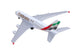 Model airplane with Emirates branding on a white background