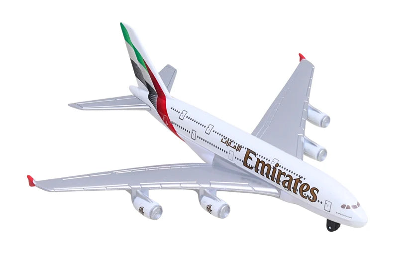 Model of an Emirates airplane on a white background