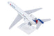 A white Delta Airlines model jet airplane on a white display stand, photographed against a solid white background.