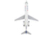A Delta Airlines model jet airplane viewed from directly above, featuring a white fuselage with blue and red logo details, gray wings, and engines, set against a solid white background.