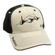 An embroidered hat with a depiction of the SR-71 Blackbird aircraft on the front, with a black backdrop and an adjustable strap.