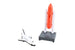 Model rocket and launch stand on a white background