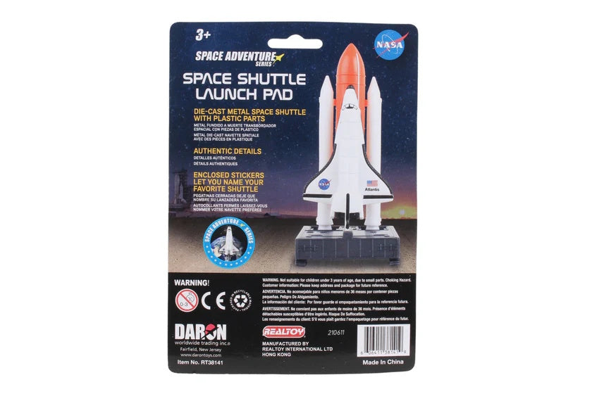 Space shuttle launch pad toy packaging with NASA branding on a white background