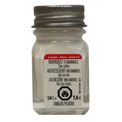 A bottle of Testors TES1145TT White-Gloss Enamel Paint in a 1/4 oz. container.