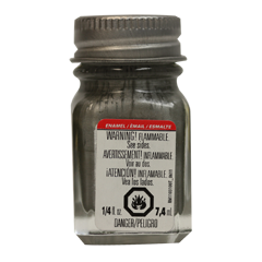 1/4 oz bottle of Testors Flat Steel Enamel Paint with a label warning that it is flammable.