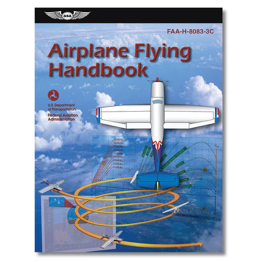 Book cover of 'Airplane Flying Handbook' with an airplane illustration on a blue sky background.