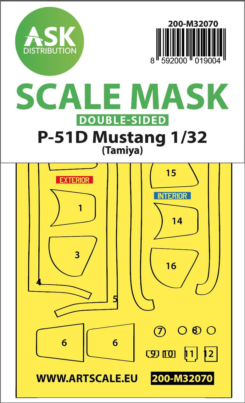 ASKM32070 Scale Mask: 1/32 Art Scale P-51D Mustang double-sided fit mask for Tamiya