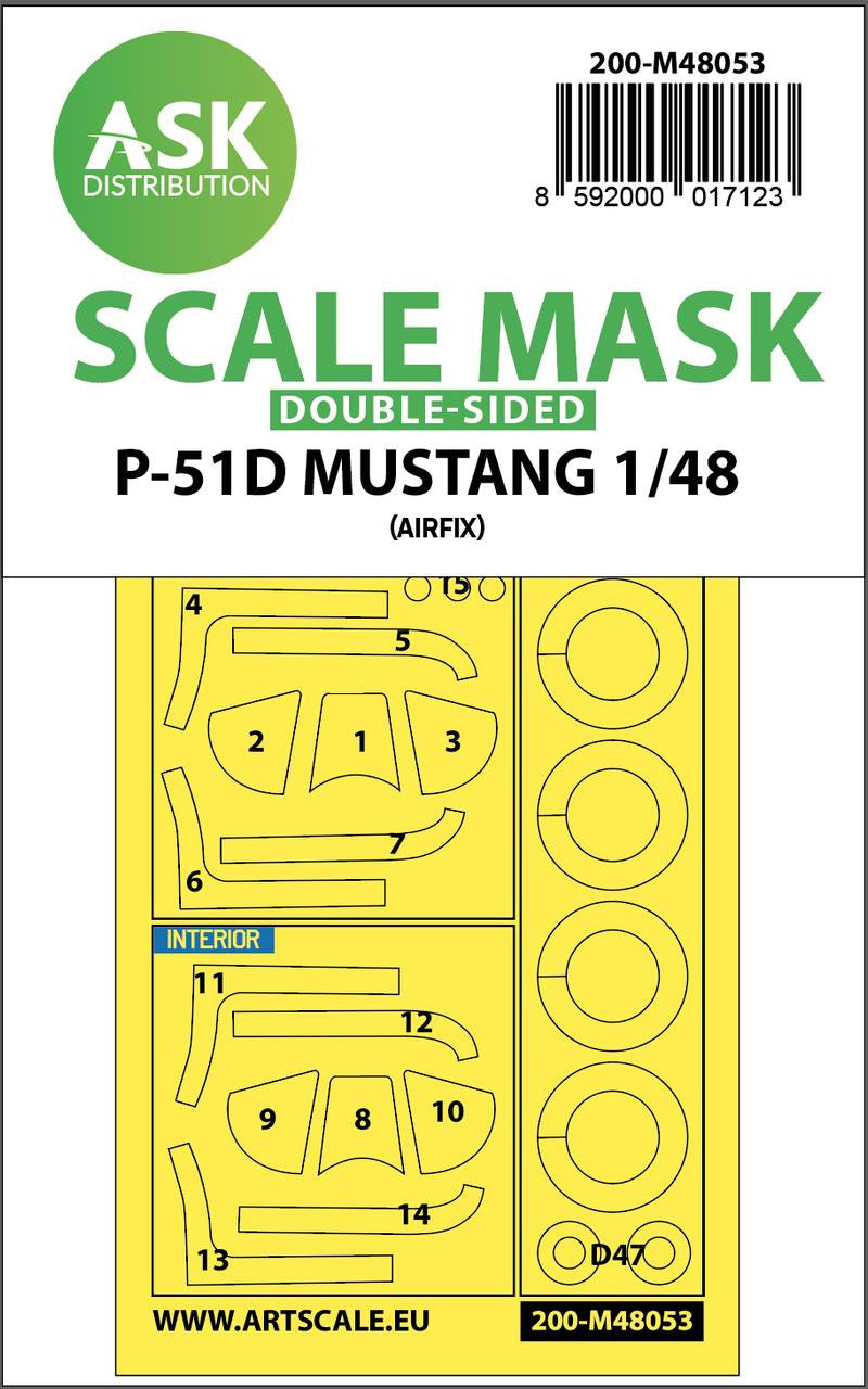 ASKM48053 Scale Mask: 1/48 Art Scale P-51D Mustang double-sided mask for Airfix