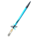 Model rocket with blue body and black nose cone on a white background