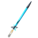 Model rocket with blue body and black nose cone on a white background