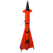 Model rocket with orange body and black nose cone on a white background