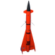 Model rocket with orange body and black nose cone on a white background