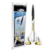 A Estes Tazz rocket model kit shown next to its retail packaging on a plain white background. The rocket is white with black upper fins and yellow accents, and the packaging features the Estes brand logo and product details.