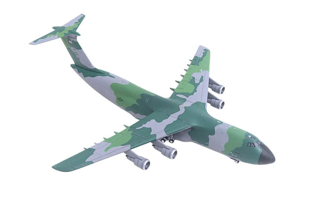 Camouflage C-5 airplane model on a white background