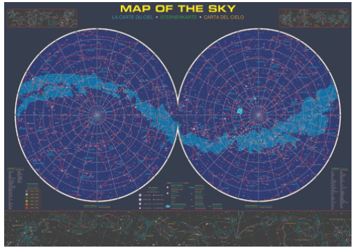 Map of the Sky with star patterns on a dark background