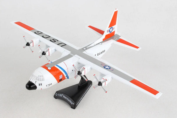 Model of a C-130 Hercules aircraft with US Air Force markings on a gray background