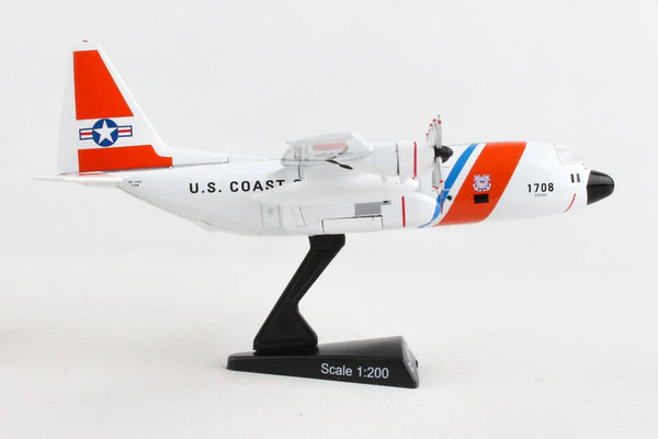 Model of a U.S. Coast Guard airplane on a white background
