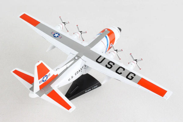 Model of a U.S. Coast Guard aircraft on a light gray background