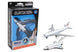 Space Adventure die-cast metal toy set featuring a 747 shuttle carrier aircraft with an orbiter, shown both inside its retail packaging and as assembled pieces. The packaging displays the NASA logo and the brand name 'Space Adventure'.