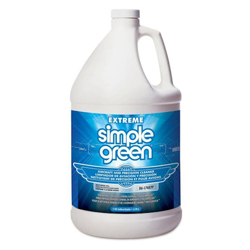 A one-gallon white plastic jug of Simple Green Extreme Aircraft and Precision Cleaner with a blue label, shown on a white background.