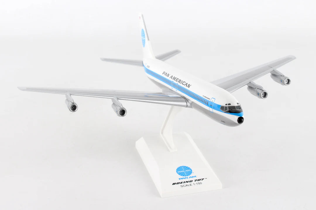 Model airplane of Pan American on a white stand with a white background