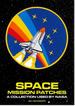 Book cover for 'Space Mission Patches: A Collection Used by NASA' by Bill Schwartz, featuring a large circular space mission patch with a white shuttle, orange rocket booster, yellow stars, and red and blue rays on a black starry background.
