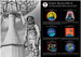 A poster or informational print featuring Project Mercury 1958-63 spaceflight history, with a black-and-white photo of an astronaut standing in front of a radar dish on the left and a black panel on the right listing six mission patches and dates.