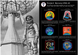A poster or informational print featuring Project Mercury 1958-63 spaceflight history, with a black-and-white photo of an astronaut standing in front of a radar dish on the left and a black panel on the right listing six mission patches and dates.